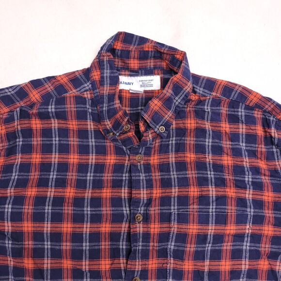 Old Navy Tartan Flannel Casual Button Up Shirt Mens Size Medium M Blue Orange - Picture 1 of 10